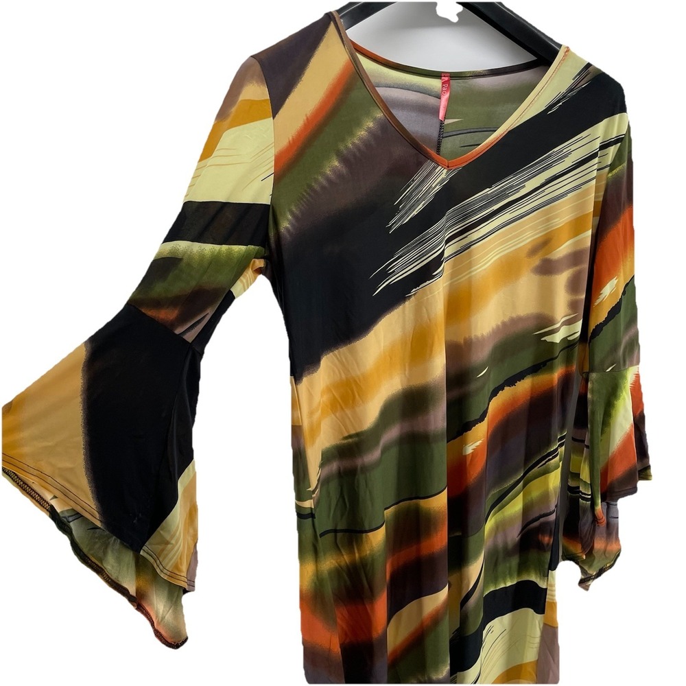 Mini Dress Women's XLarge Bell Sleeve Artsy‎ Retro 70s Vibes Made In USA Funky